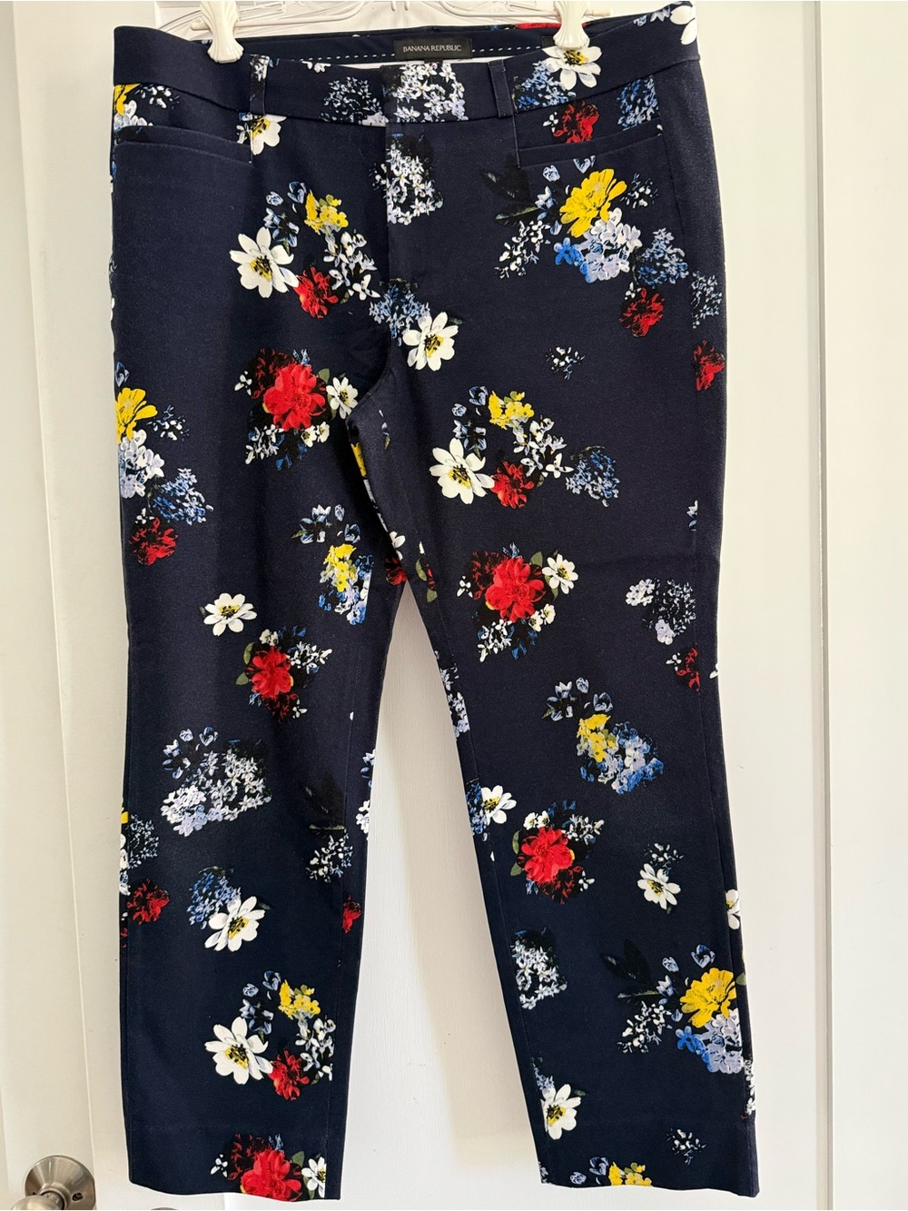 Banana Republic Navy Floral Women’s Pants - Red, Yellow & White Flowers